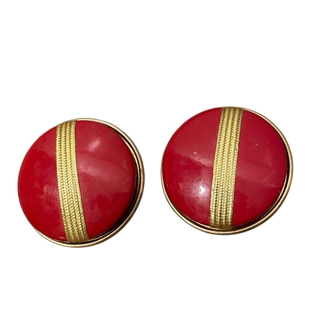 Vintage Red And Gold Womens 1980s Retro Clipon Costume Earrings set of 3 - Picture 2 of 7